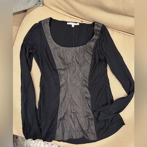 Donna Degnan Genuine Leather Panel Long Sleeve Top